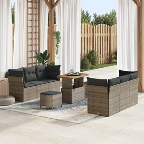 Conjunto de Sofás de Jardim vidaXL de 9 Peças com Almofadas Cinza Poli