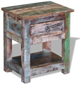 Mesa de apoio c/ 1 gaveta madeira reciclada sólida 43x33x51 cm