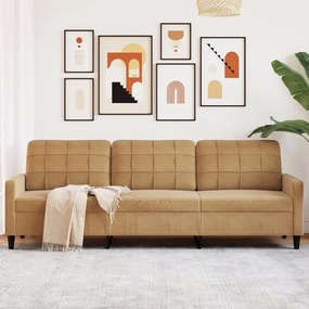 vidaXL Sofá de 3 lugares 210 cm veludo castanho