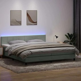vidaXL Cama box spring c/ colchão e LED cinzento-claro 200x210 cm veludo
