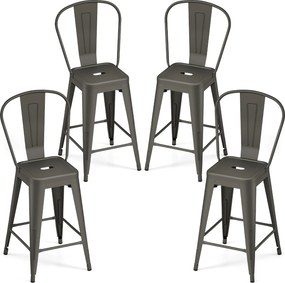 Conjunto de 4 Bancos de Bar, 44,5 x 45,5 x 103 cm, Empilháveis, Cinzento
