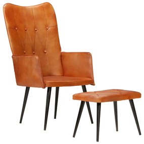 vidaXL Poltrona com apoio de pés couro genuíno cor bronze