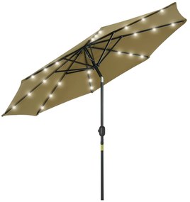 Outsunny Guarda sol de Jardim Ø268x238cm com 24 Luzes LED Solar Mecanismo de Inclinação para Terraço Piscina Pátio Marrom | Aosom Portugal