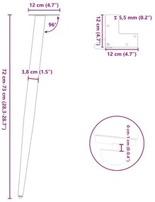 Pés de mesa de console formato cônico 4 peças aço natural 72-73 cm aço
