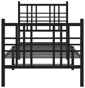 Estrutura de cama com cabeceira e pés 75x190 cm metal preto