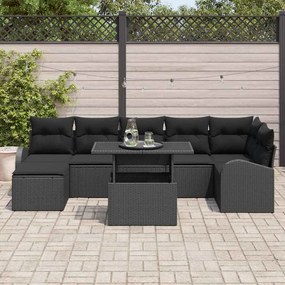 Conjunto de Sofá de Jardim com 8 Peças e Almofadas Pretas em Rattan Si