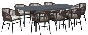 Conjunto de Jantar para Jardim Manual 9 pcs Castanho Largo