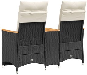 Sofá de jardim reclinável 2 lugares com mesa vime PE preto