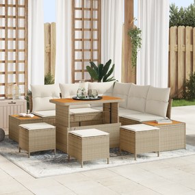 Conjunto de Sofá de Jardim vidaXL de 9 Peças com Almofadas Bege Rattan