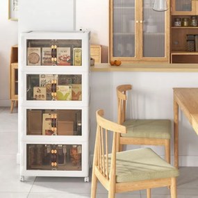 Conjunto de 4 caixas de arrumação empilháveis com portas de rodas com fecho e tampas dobráveis em PP para o quarto Branco 49,5 x 31,5 x 112,5 cm