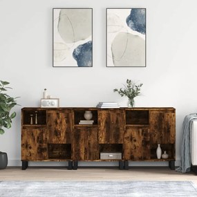 vidaXL Aparadores 3 pcs madeira processada cor carvalho fumado