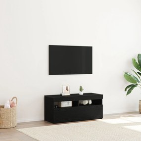 Cabide de televisão vidaXL com Luzes LED em Madeira de Carvalho Preto