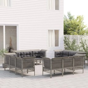 vidaXL 12 pcs conjunto lounge de jardim c/ almofadões vime PE cinzento