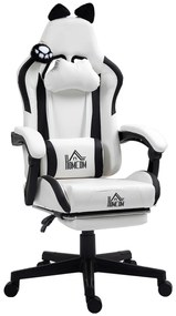 Cadeira Gaming com Orelhas Cadeira Gamer Reclinável com Altura Ajustável e Suporte Lombar 65x62x116-124 cm Branco