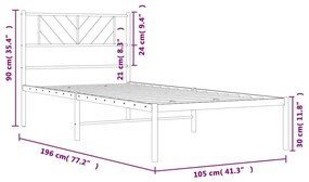 Estrutura de cama com cabeceira 100x190 cm metal branco