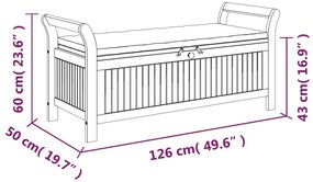 Banco de arrumação p/ jardim c/ almofadão 126 cm acácia maciça