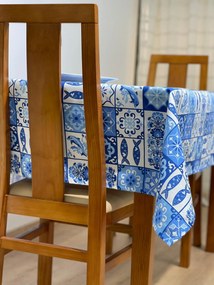 Toalha de Mesa Sarja Azul Estampada Peixes