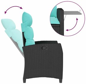 Cadeira de jardim reclinável com mesa de apoio vime PE preto