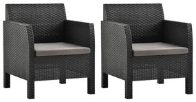 vidaXL Cadeiras de jardim com almofadões 2 pcs vime PP antracite