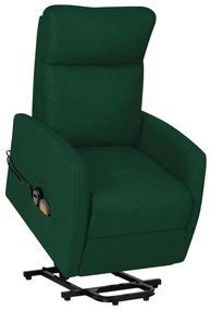 vidaXL Poltrona elevatória de massagens tecido verde-escuro