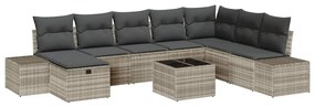 Conjunto de Sofá de 9 Peças com Almofadas Cinza Claro Vime Sintético