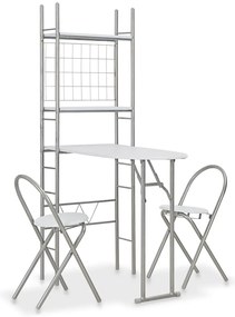 3 pcs conjunto jantar dobrável com prateleira MDF e aço branco