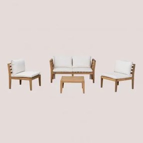 Conjunto De Jardim Com Sofá Modular De 2 Peças Com Apoios De Braço, 2 Poltronas E Mesa De Centro Em Madeira De Acácia Filips Gardénia Branco - Sklum