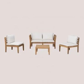 Conjunto De Jardim Com Sofá Modular De 4 Peças Com Braços E Mesa De Centro Em Madeira De Acácia Filips Gardénia Branco - Sklum