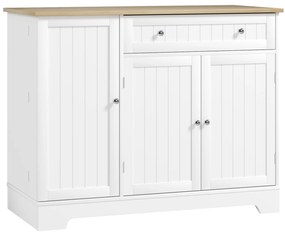 HOMCOM Aparador de Cozinha Armário de Cozinha com Gaveta Portas Magnéticas Prateleiras Ajustáveis 105x40x83 cm Branco e Madeira