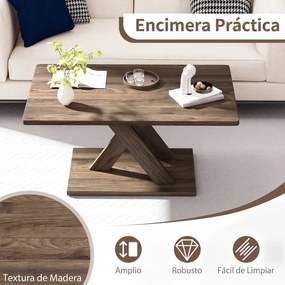 Mesa de Centro, 95 x 58 x 45 cm, Pernas Geométricas Entrecruzadas, Castanho