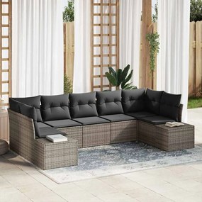 vidaXL Conjunto de Sofá de Jardim de 7 Peças com Almofadas Cinza Rattan Sintético