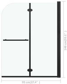 Divisória de chuveiro dobrável 2 painéis ESG 95x140 cm preto