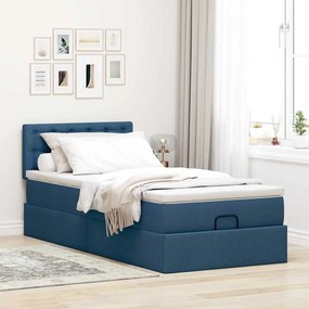 Cama otomana com colchão 100x200 cm tecido azul