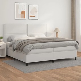 vidaXL Cama com molas/colchão 200x200 cm couro artificial branco
