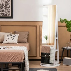 Espelho Guarda Joias rotativos 360° com luzes LED Espelho de corpo inteiro Com Estante 54,5 x 161 cm Branco