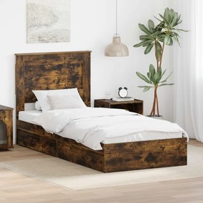 vidaXL Cama com Armazenamento com gaveta Carvalho Defumado 75 x 190 cm