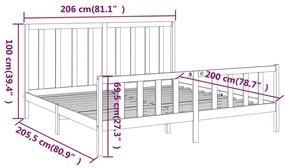 Estrutura de cama 200x200 cm madeira de pinho maciça cinzento