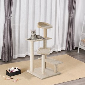 Árvore para gato Poste para arranhar com cama de plataforma e cobertor de sisal de veludo bege - 50x50x100cm