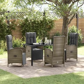 vidaXL Conjunto de Jantar de Jardim com 5 Peças e Almofadas Cinza Polirattan