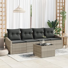 Conjunto de Jantar de Jardim de 5 Peças com Almofadas Cinza Claro Poli