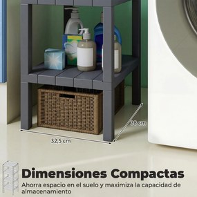 Estante de plástico cozinha com 4 níveis 38 x 32,5 x 99 cm, estante organizadora estreita e multifuncional, montagem sem ferramentas, para casa de ban