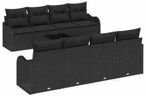 Conjunto de Sofá de Jardim 9 Peças com Almofadas de Rattan Preto