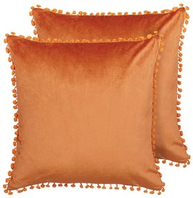 Conjunto de 2 almofadas em veludo laranja 45 x 45 cm AERANGIS Beliani