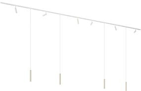 Sistema de iluminação de trilho moderno com 6 focos e 4 pendentes bege e branco monofásico - Slimline Uzzy Keno