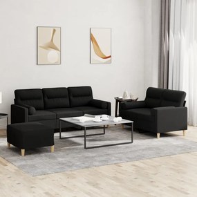 3201628 vidaXL 3 pcs conjunto de sofás com almofadas tecido preto