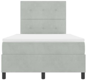 Cama Box com Colchão &amp; Luz LED Cinza Claro 120x190 cm Veludo
