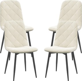 Conjunto de 4 cadeiras de jantar estofadas com encosto alto (MESA NÃO INCLUIDA), pés em aço e tecido com efeito de veludo, cor creme