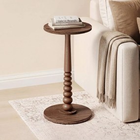 Mesa de apoio redonda em estilo Mid-Century Modern Coleção Mariel 30 cm (diâmetro), 55 cm (altura), cor de nogueira