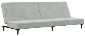 Sofá-cama 2 lugares c/ apoio de pés veludo cinza-claro