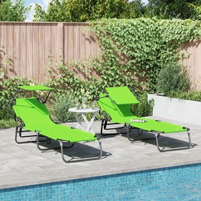Espreguiçadeiras Dobráveis 2 pcs com Toldo Verde Tecido Oxford 600D